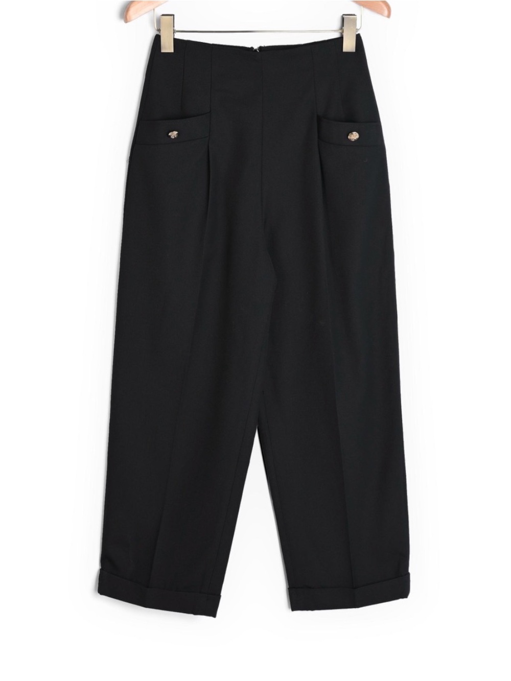 Sandro Carrot Top Cropped Black Pants Cuff Wide leg gorpcore Sieny high rise - Picture 2 of 16